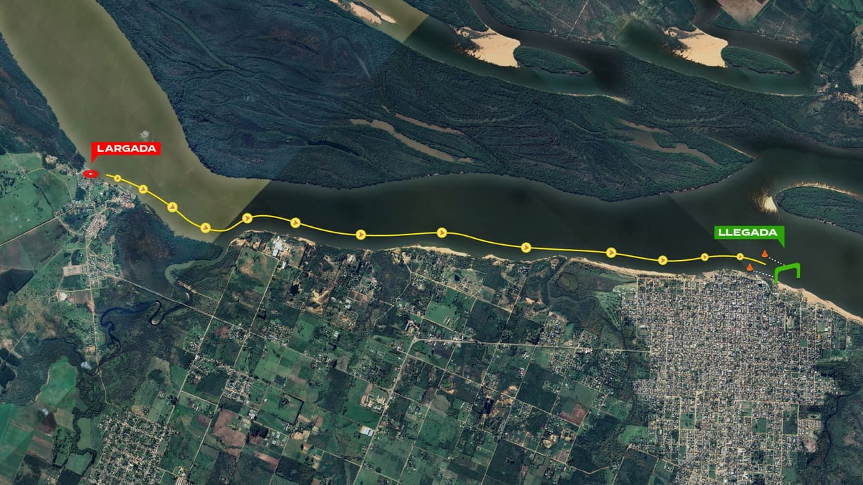 Mapa del recorrido de 10 km sobre el río Uruguay, desde Liebig hasta Colón