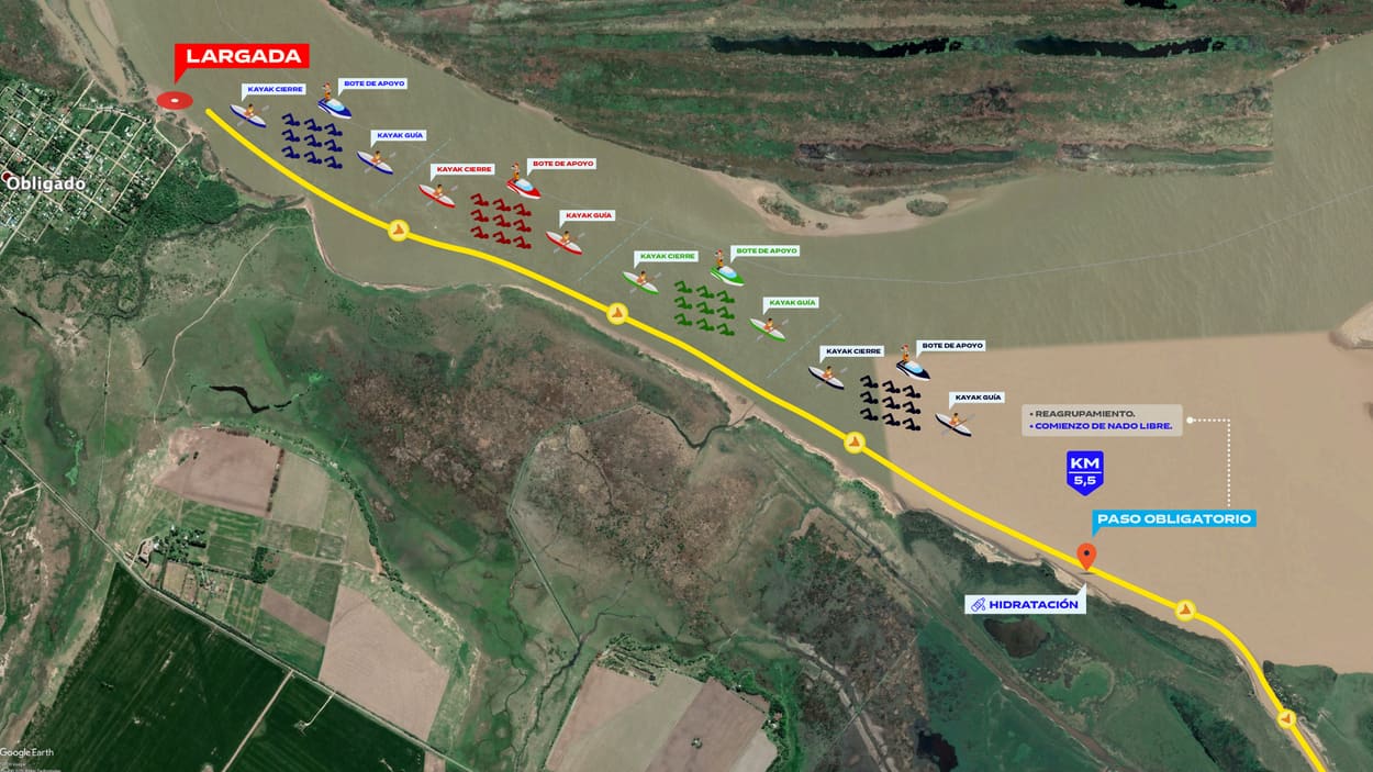 Mapa del tramo 1 de la Vuelta de Obligado, desde la largada hasta el km 5,5